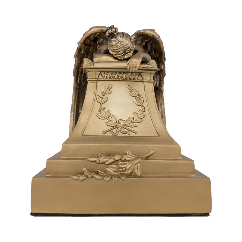 Weeping Angel cremation urn, golden bronze
