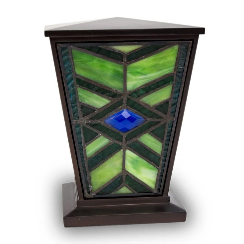 Emerald stained glass cremation urn
