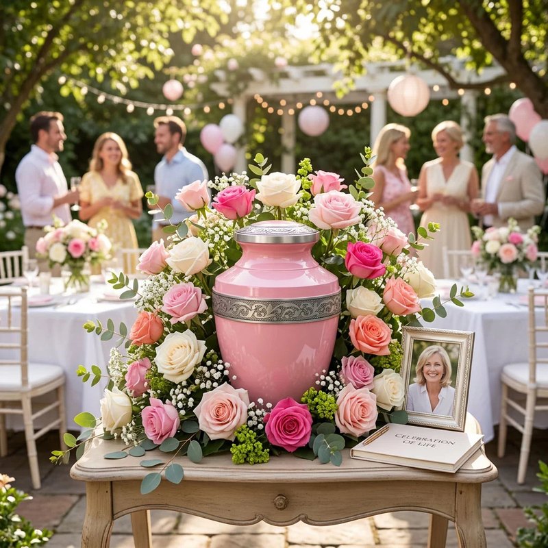 Pink floral band cremation urn