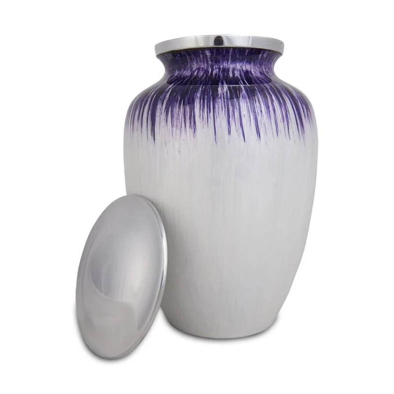 Extra large purple and white enamel cremation urn